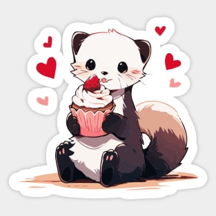 A ferret offering a loving cupcake Sticker